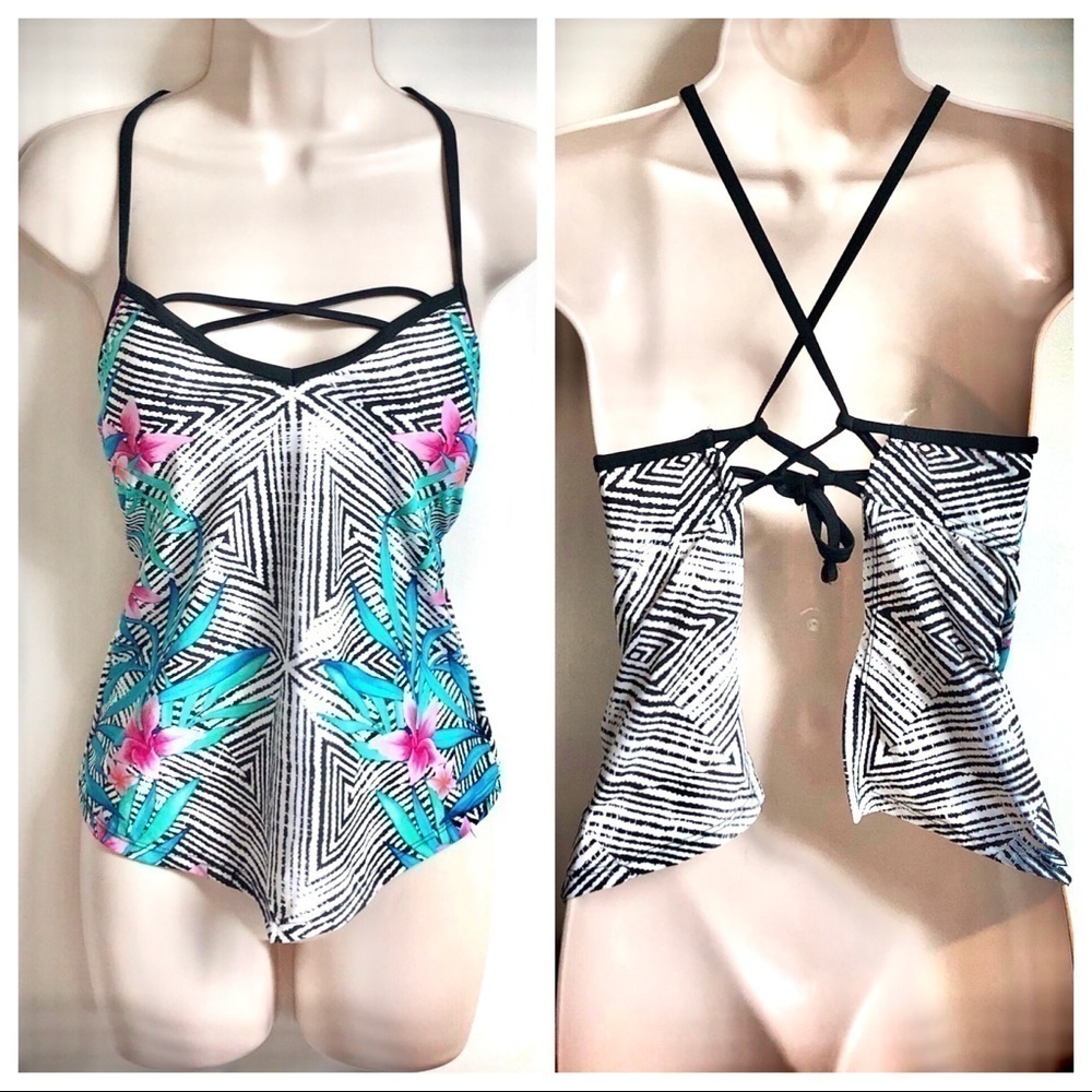 🆕 Sexy tropical floral strappy tropical colorful tankini swim top